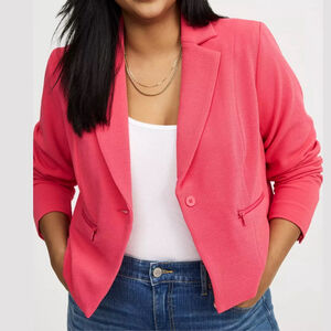 Torrid Textured Blazer Women’s Plus Size 1X Pink Single Button Zippered Pockets
